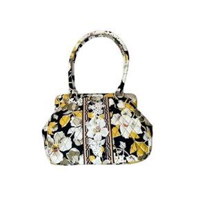 Vera Bradley Floral Quilted Handbag With Dual Straps  Yellow/Black/White